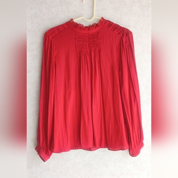 J Crew Ruffleneck Drapey Blouse In Red - Picture 2 of 8